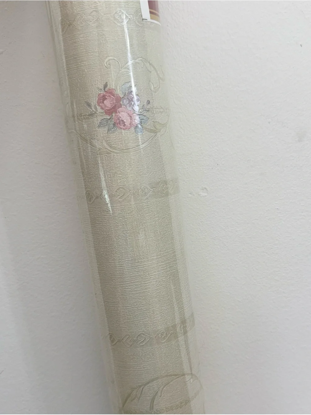 Emiliana Parati VTG Italian Vinyl Wallpaper Floral Pre-Pasted Beige Pink 11 Yd